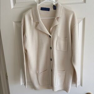 Karen Scott Cream Button-Front Pocket Cardigan